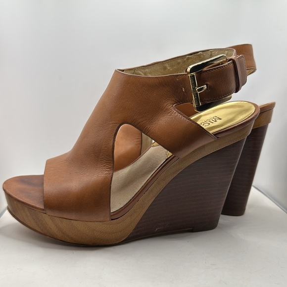 Michael Kors Tan Leather Wedge Sandals - Picture 6 of 9